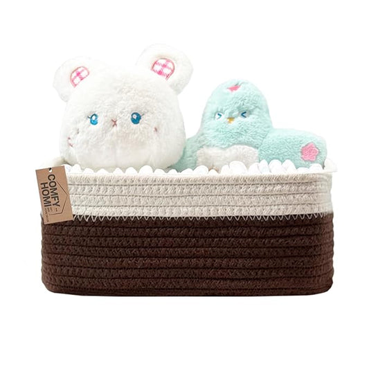 COMFY-HOMI 11.5"x7.5"x4.7" Storage Baskets for Organizing | Cotton Rope Woven Basket | Toy Storage Bin Box | Basket for Shelves, Closet Organizer Bin, Decorative Closet Shelf, 1 Pack,dark brown/white
