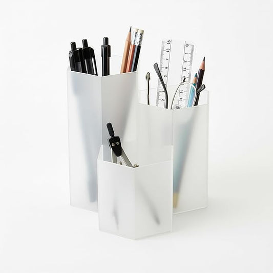 Clear Pencil Holder for Desk | 3 Compartment Organizer Desk Cute Pen Holder | Hexagonal Shape Pencil Cups for Classroom, Offices, Teacher Desks | Multipurpose Make up Organizers and Storage Accessory