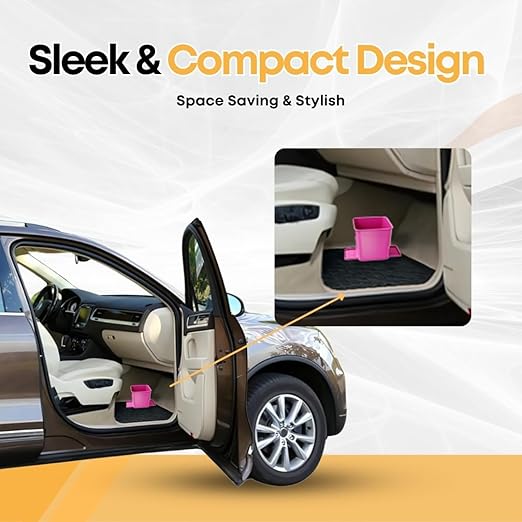 Car Trash Can 2L with Stability Wings & Velcro for Extra Stability – Magic Strip & Clip for Fabric & Rubber Mats – Durable Plastic, Easy Pull Trash Bags Included – Pink