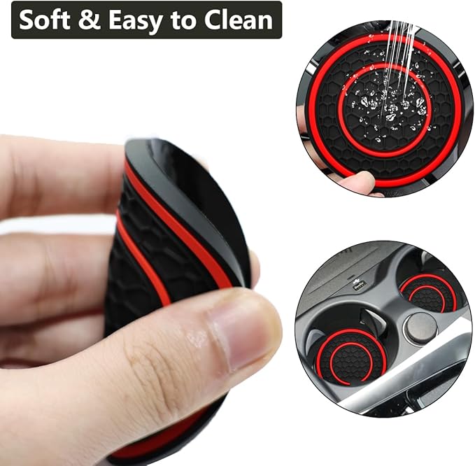 Car Cup Coaster Universal Automotive Waterproof Non-Slip Cup Holders Sift-Proof Spill Holder Car Interior Accessories 2 Pack Black & Red