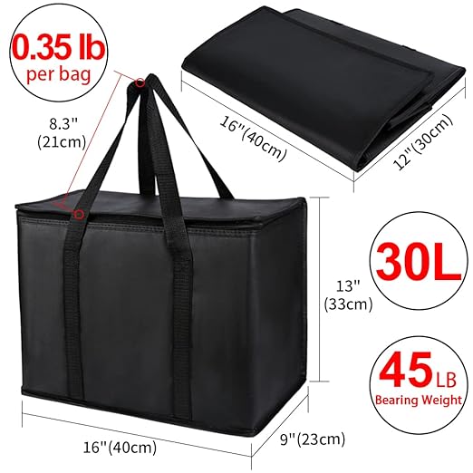 2Pk Insulated Reusable Grocery Bags with Top, X-Large Insulated Food Delivery Bag, Cooler Bag for Travel/Shopping/Groceries, Freezer/Frozen/Thermal Catering Bag for Cold and Hot Food