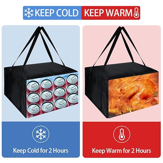Insulated Pizza Delivery Bag for Carry Hot, 20" x 20" x 14" Insulated Food Delivery Bag, Grocery Cooler Bags for Catering/Drivers, Commercial Food Warmers（Black, 1Pk）