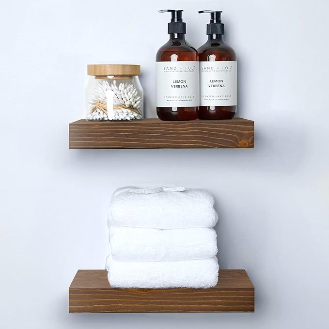 Homeforia Classic Walnut 12 inch Floating Shelf, High-End Solid Real Wood Small 12-inch Floating Shelves for Wall Mounted, 12in Floating Shelves, Heavy Duty Bracket, 12 X 6.5 X 1.75 inches, Set of 2