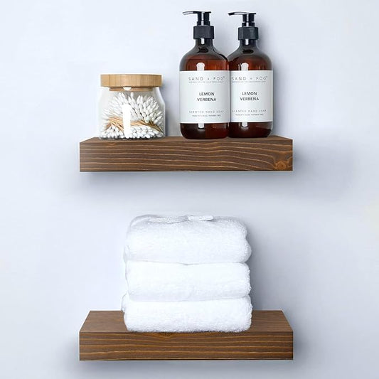 Homeforia Classic Walnut 12 inch Floating Shelf, High End Solid Real Wood Small 12inch Floating Shelves for Wall Mounted, 12in Floating Shelves, Heavy Duty Bracket, 12 X 6.5 X 1.75 inches, Set of 2