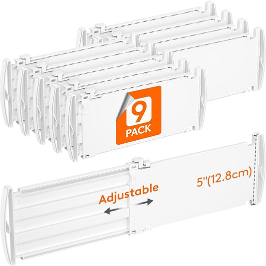 Lifewit 5" Tall 9 Pack Deep Drawer Dividers, 11.5-18.5" Expandable Drawer Divider for Clothes, White Dresser Drawer Storage Organizers, Clothing Drawer Separators for Dresser, Kitchen, Bedroom