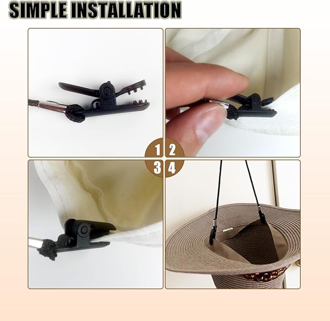 Hat Strap 2PCS, Adjustable with Clips, Very Suitable for Outdoor Activities, Anti-Lost and Anti-Wind (Black)