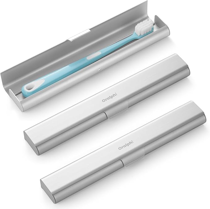2 Pack Aluminum Toothbrush Travel Case, Portable Travel Toothbrush Holder, Durable Manual Toothbrush Box Container for Traveling, Bathroom, Camping, Business Trip