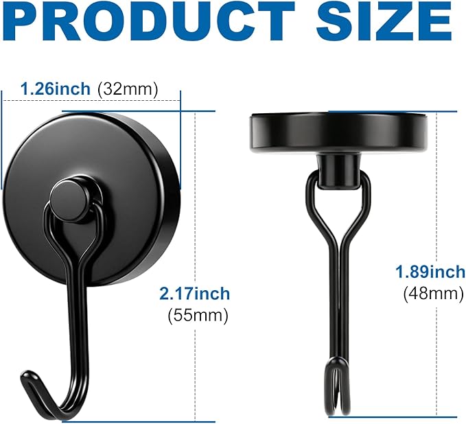 E BAVITE Magnetic Hooks, 120lbs Magnet Hook 2026 Cruise Cabin Ship Essentials Heavy Duty Strong Magnets Refrigerator Fridge Hanging for Classroom Beach Vacation Kitchen Grills Home 6PCS (Black)