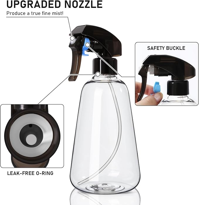 Bealee Spray Bottle 2 Pack, 16oz - Ultra Fine Mist, Plant Mister Hair Misting Empty Spray Bottles Indoor, Leak Proof Water Sprayer for Planting, Hair Care, Essential Oils, Cleaning Solutions (Clear)