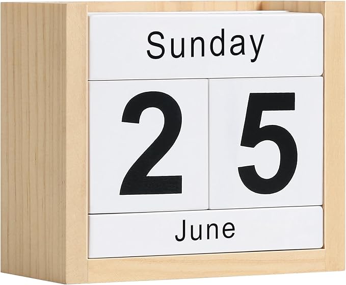 Wooden Block Calendar for Desk, Daily Desktop Perpetual Desk Calendar, Cute Date Display Blocks Desk Accessory for Home Office Decor, Teacher, Classroom, Reusable Yearly, Wood Grain