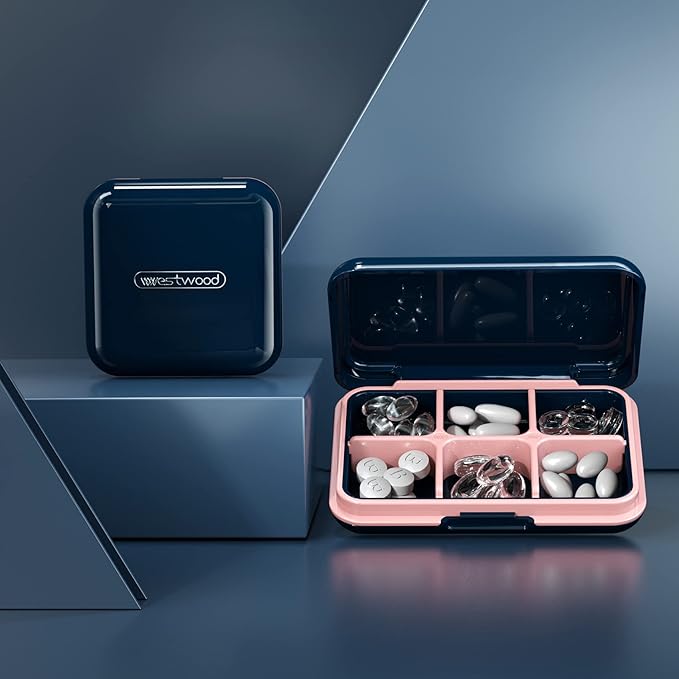 DUBSTAR Travel Pill Organizer Moisture Waterproof Small Pill Box for Pocket Purse 4+6 Compartments Portable Pill Case Medicine Vitamin Holder Container,Blue