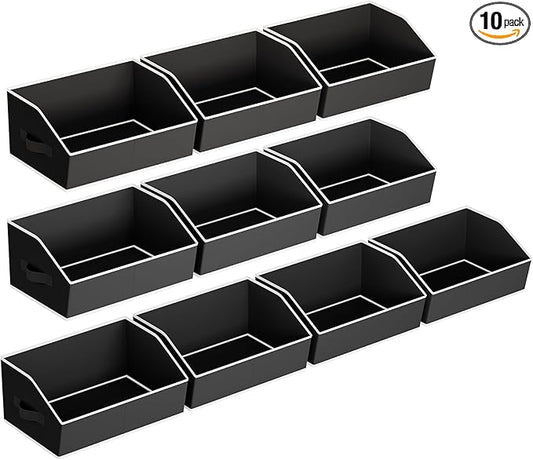 Clothes Organizers and Storage - Fabric Cube Bins with Handles, Storage Baskets for Shelves, Trapezoid Collapsible Boxes for Home, Dorm, Office, 10 Pack, Black