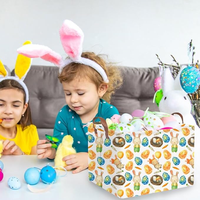 Rectangular Easter basket,Easter basket empty,Kids Storage Baskets for kids Bedroom,Gift bin,Kids Storage Bin,Easters gift baskets,Kids home Decor(Rabbit Easter egg)