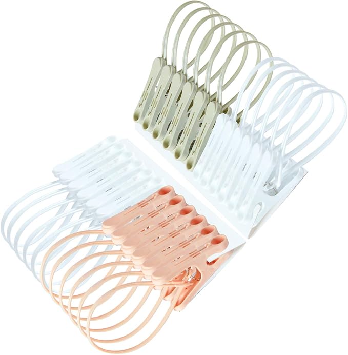 24 Pack Clothespins,Cute Sturdy Small Mini Clothes Pins with Plastic Rope for Clothesline,Tiny Photo Clips Decoration 6Pink 6Gray 12White