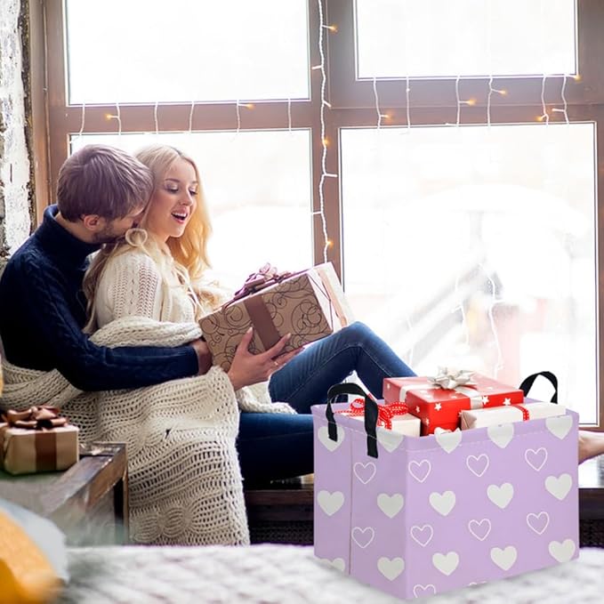 Rectangular Purple heart,Valentine's Day Gift Basket,nursery basket,Pink girls gift baskets,kids toy storage Bin, Love Heart Room Decor for Home,Shelf Baskets(Purple heart)