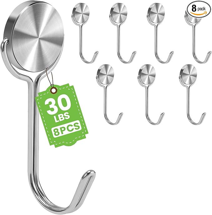 Magnetic Hooks 30LBS 2026 Cruise Ship Essentials Heavy Duty Magnet Hook for Cruise Cabins Strong Swivel Magnets with Hook for Hanging Refrigerator Classroom Home Kitchen Grill 8 Pack-Silver