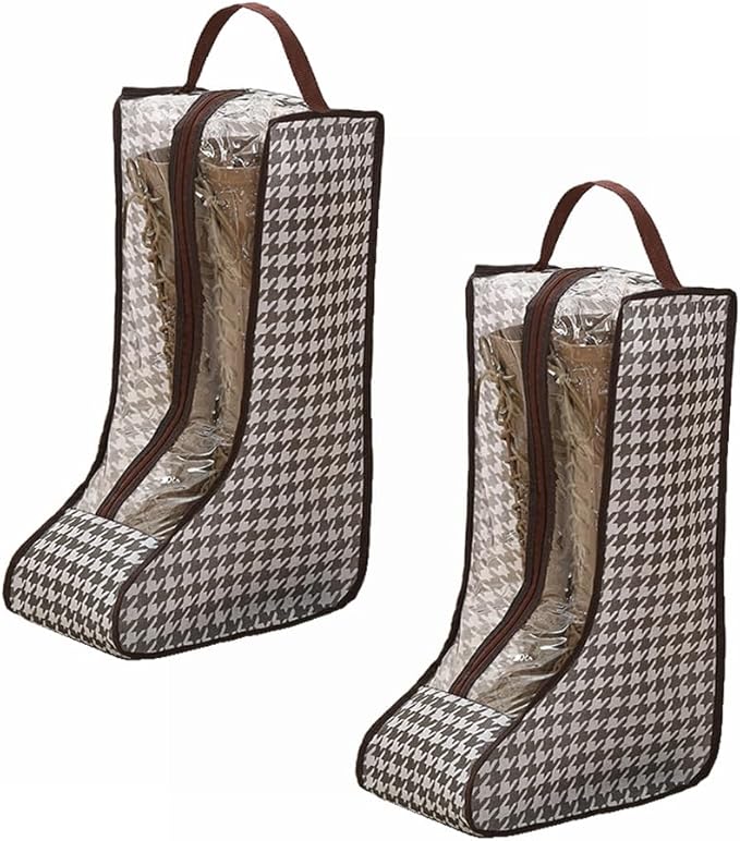 Travel Shoe Bags Tall/Short Boots Storage Bags Dust-proof Shoe Storage Organizer Shoe Pouch with Zipper for Travel and Daily (2 pack tall grid)