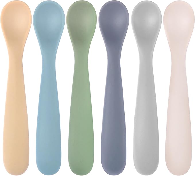 Eascrozn Silicone Baby Spoons Self Feeding 6+ Months, 6 Pack First Stage Baby Led Weaning Supplies, Soft Tip Feeding Spoon, BPA Free, Dishwasher and Boil Safe