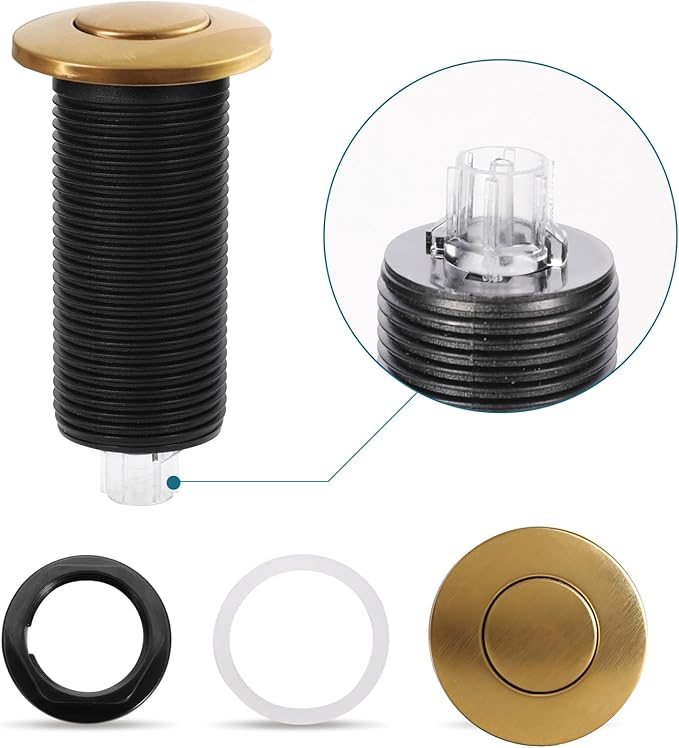 RQYEKDO Garbage Disposal 2.5" Air Switch Kitchen Sink Top Long Stainless Steel Brushed Nickel Long for Food and Waste Disposal On/Off Air Button Parts Gold