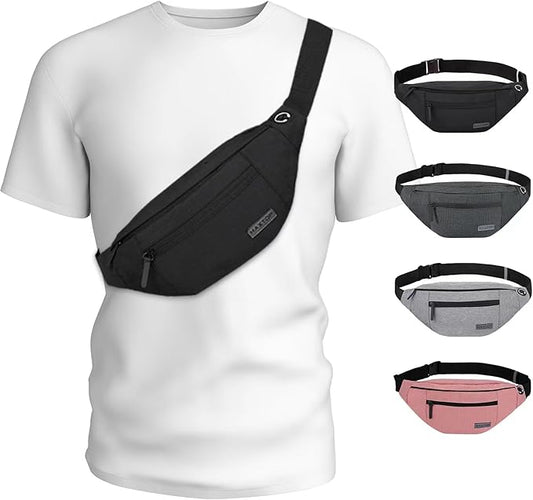 MAXTOP Large Crossbody Fanny Pack with 4-Zipper Pockets, Gifts for Enjoy Sports Festival Workout Traveling Running Casual Hands-Free Wallets Waist Pack Phone Bag Carrying All Phones