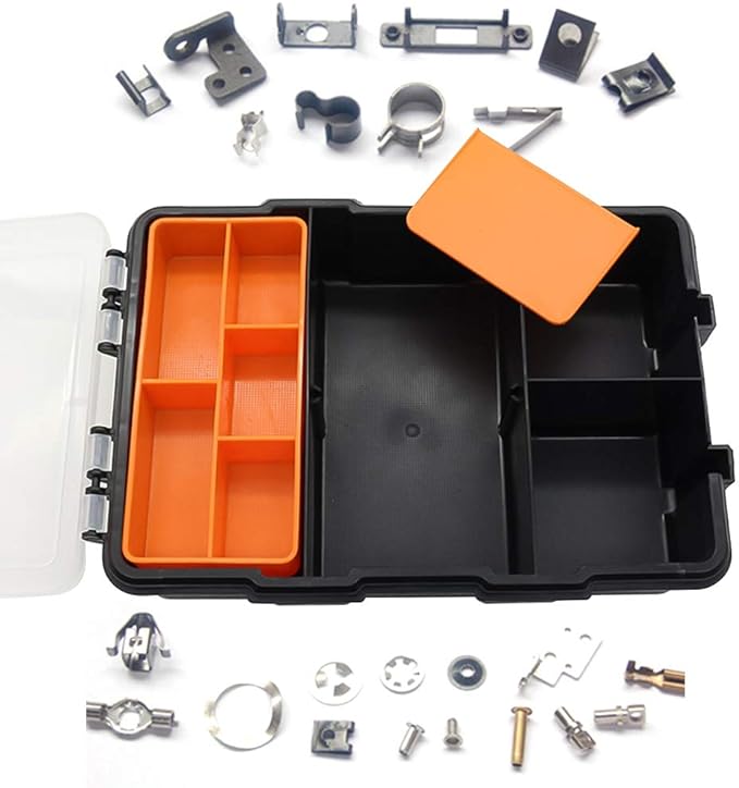 Small Tool Parts Box, Plastic Tool Storage Case, Home Hardware Organizer with Removable Dividers, Small Toolbox for Nails, Screws, Nuts and Bolts, 10-Compartment
