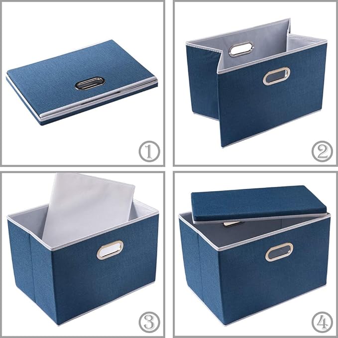 PRANDOM Collapsible Storage Bin with Lid [3-Pack] Fabric Foldable Storage Box Organizer Container Basket Cube with Cover for Home Bedroom Closet Office Nursery Royal Blue (14.9x9.8x9.8)