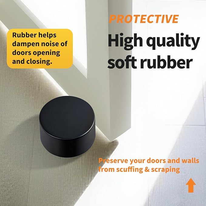Door Stoppers – Versatile Wall & Cabinet Door Bumpers, No Drill Adhesive or Screw Mount, Premium Rubber, Dual Color Options, Sleek Design for Home and Office (1 Piece in Black)