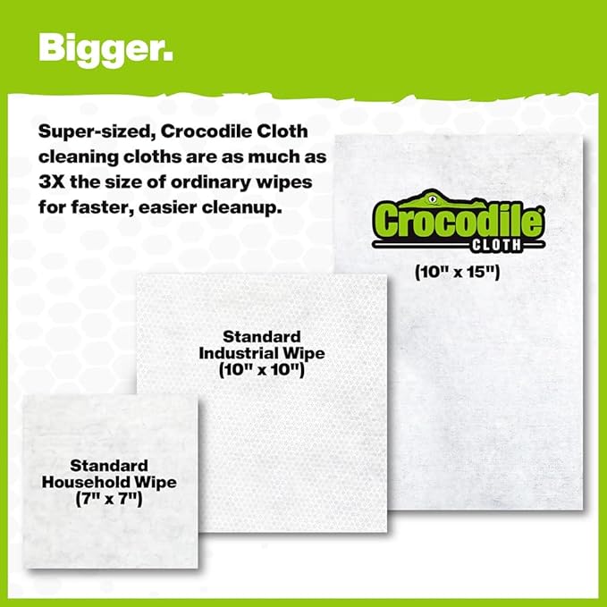 Crocodile Cloth AutoSCRUB Cleaning Wipes – 60-Count (15” x 10”) Cleaning Cloths Remove Oil, Grease, Paint, Tar, Brake Dust, Hydraulic Fluid, Silicone, Sealants & Road Grime from Tools & Hands