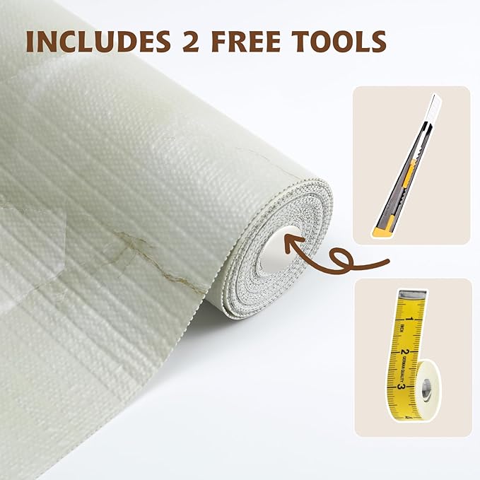 2-Layer Drawer and Shelf Liner for Kitchen Cabinet: 12in X 20Ft Non Slip Waterproof Shelf Paper Non Adhesive Refrigerator Liners Cyan Marble Easy Liners for Bathroom with Knife Tape Measure