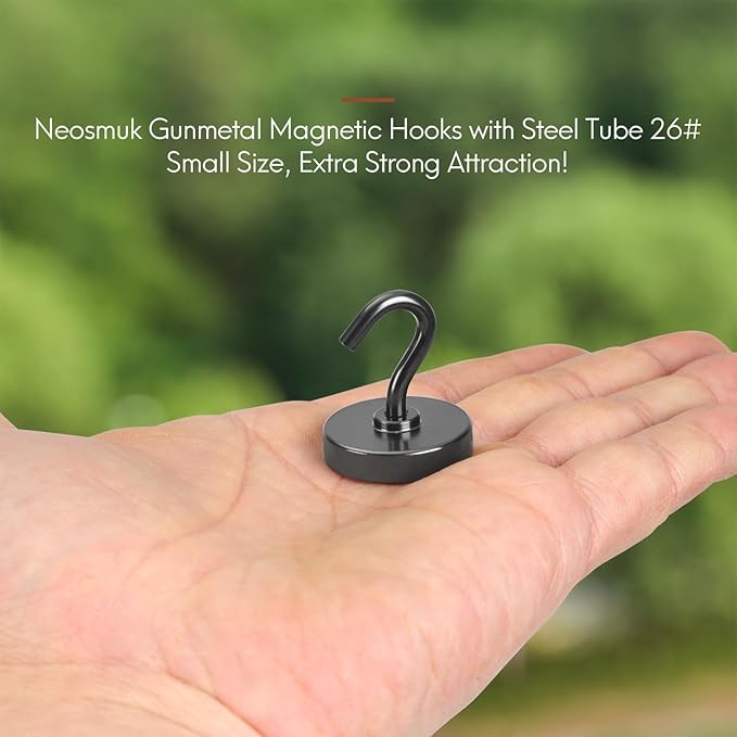 Neosmuk Magnetic Hooks, Heavy Duty 85lb+ Strong Magnet Hook for Cruise Cabins, Cruise Ship Essentials for Hanging, Metal Wall Refrigerator Hangers (Gunmetal, 10 Pack)