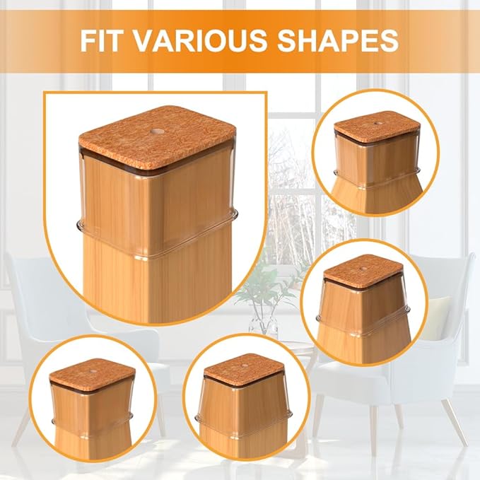 24 Pcs Chair Leg Floor Protectors for Hardwood Floors Rectangle Silicone Covers to Protect Wood Tile Floors Felt Pads Furniture Leg Caps Anti-Scratch Reduce Noise (Fit L:1-1/8" to 1-1/2",W:3/4" to 1")