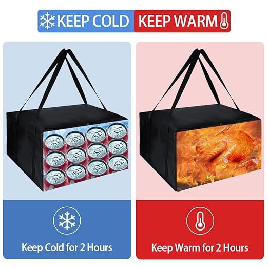 Insulated Pizza Delivery Bag for Carry Hot, 24" x 24" x 14" Insulated Food Delivery Bag, Grocery Cooler Bags for Catering/Doordash, Commercial Food Warmers（Black, 1Pk）