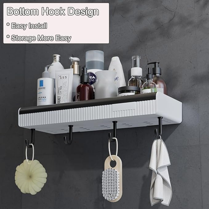 MRPAPA Wall-Mounted Bathroom Organizer, Adhesive Shower Shelf for Toiletries, Drill-Free Shower Caddy with Hook Space-Saving Storage Rack for Bathroom, Kitchen (2 Pack)