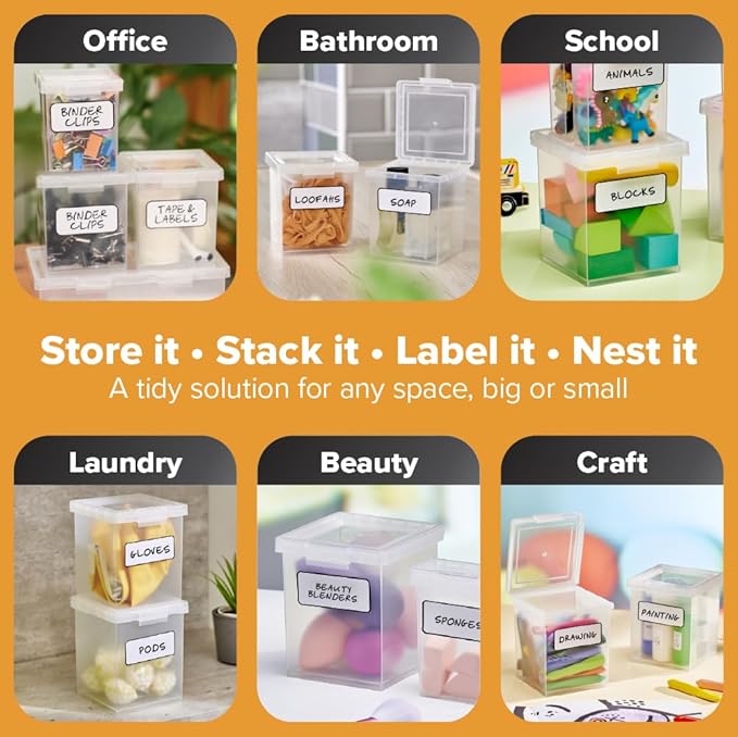 Bostitch Konnect Storage Containers with Lids, Organizer, Clear Plastic Box, Stackable Nesting Bins, Medium, 2 Pack