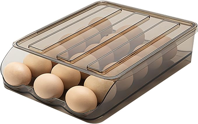 Egg Holder for Refrigerator Auto Scrolling Organizer Plastic Stackable Storage Container Reusable Clear Tray Box Basket Bin Lid Drawer Carrier Keeper(1 Layer)