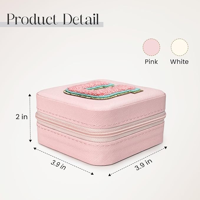 SANDJEST Personalized Jewelry Box, Pink Travel Jewelry Box with Initial U, Small Monogrammed Jewelry Case Organizer for Girls Women Teen Kids, Mini Travel Essentials Gifts for Birthday Christmas