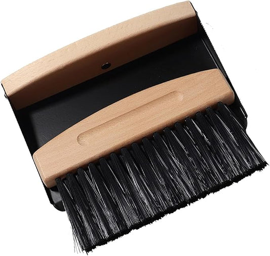 BSMstone Mini Broom and Dustpan Set Small Metal Dustpan and Brush Set Hand Whisk Broom for Home Office Desktop Sofa Pet Care Household Cleaning (PET bristles, Black)