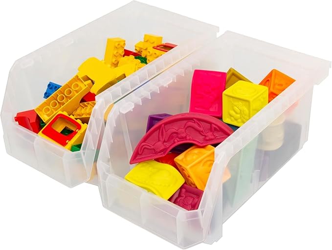 ReadySpace Plastic Containers for Organizing and Storage Bins for Closet, Kitchen, Office, Garage or Pantry Organization, Stackable Bins, Large (14.8" x 8" x 7"), 6-Pack, Clear