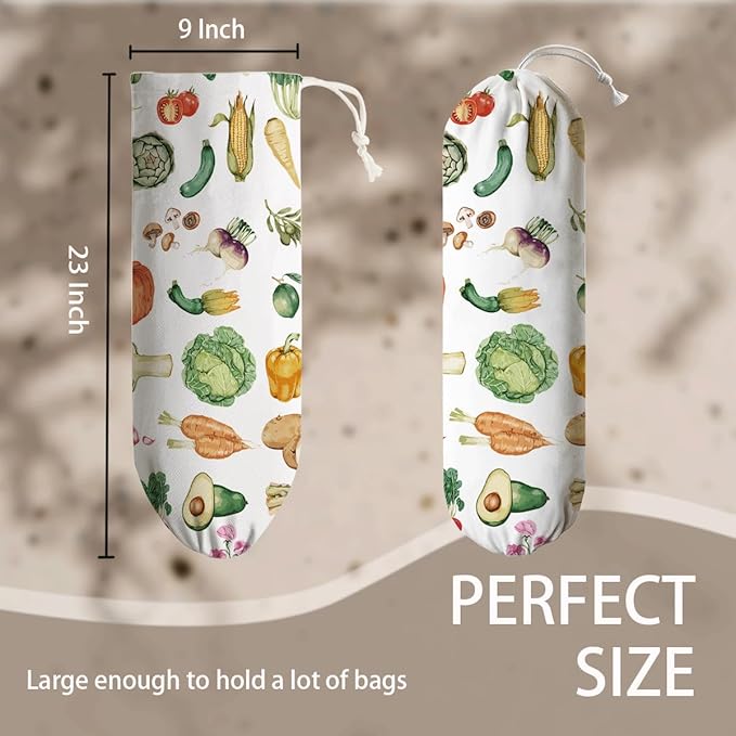 Vegetables Plastic Bag Holder, Grocery Bags Storage Holders, Reusable Shopping Bags Holder Dispenser for Kitchens, Farmhouse Kitchen Decor Gifts for Women, Kitchen Pattern Garbage Bag 47