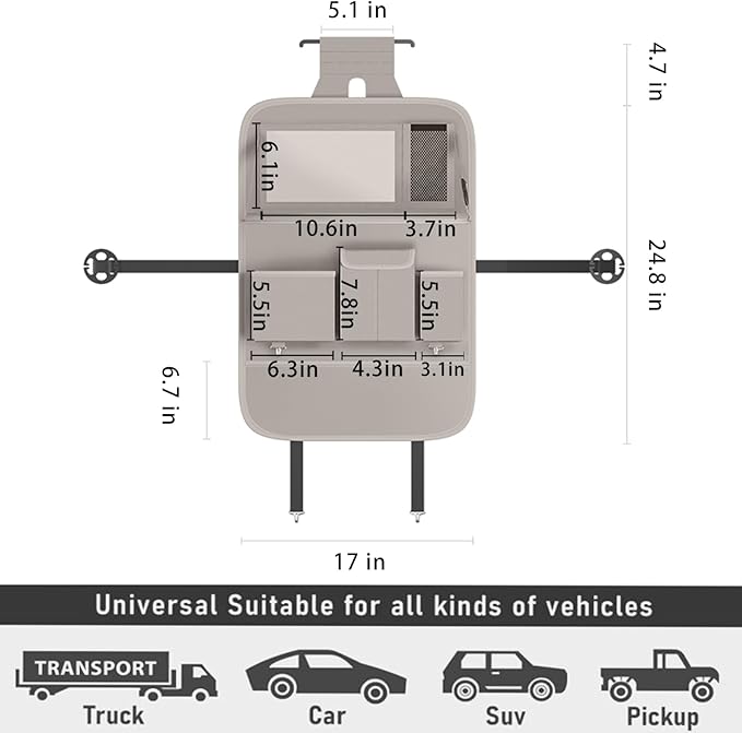 GMQ Back Seat Car Organizer 1 Pack,Backseat Organizer with Tray,Multifunctional Car Seat Back Storage Box with Foldable Tablet Holder (Grey, Plain weave)