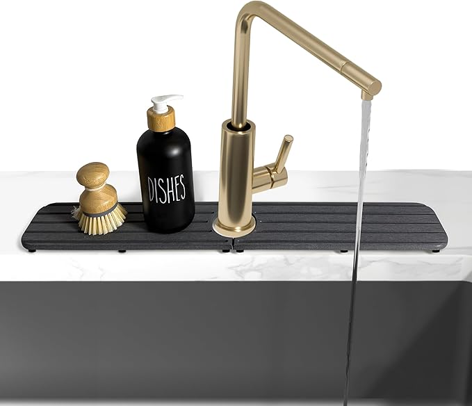 23.6inch x 4inch Kitchen Sink Faucet Mat, Water Absorbing Stone Faucet Splash Guard for Bathroom Counter, Quick Drying Diatomite Tray for Kitchen Sink, Dark Gray