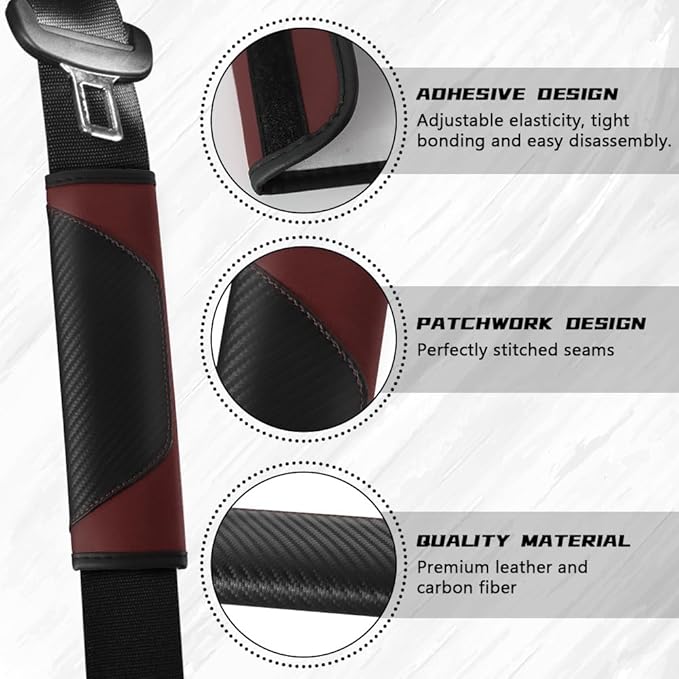 2PCS Car Seat Belt Cover Pad, Soft Carbon Fiber Leather Seatbelt Shoulder Protector for a More Comfortable Driving, Universal Safety Belt Strap Cover to Protect Your Neck (Wine Red)