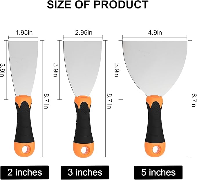 3-Piece Spackle Knife Set: 2", 3"，and 5" Professional Putty Knives - Paint Scraper and Drywall Tools for Wall Repair-WEGAZ