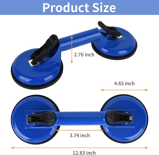 Suction Cups Heavy Duty Aluminum Vacuum Plate Handle Glass Holder Hooks to Lift Large Glass/Tile Lifter/Moving Glass/Pad for Lifting/Dent Puller (Blue,2 Pack)
