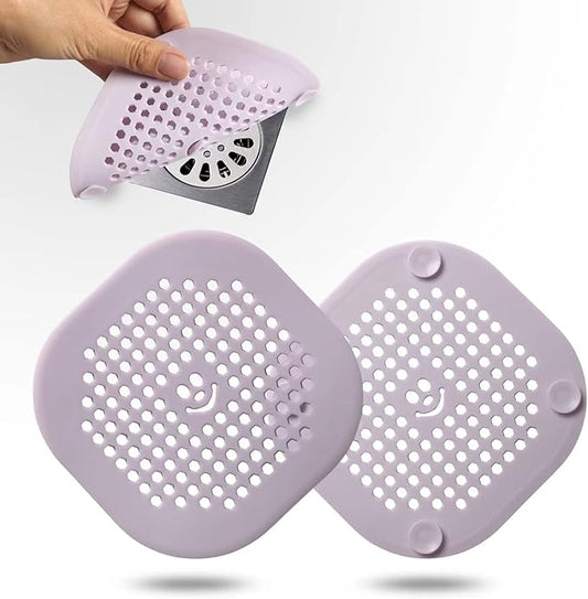 2 Pack Drain Hair Catcher Silicone Drain Cover Hair Stopper with Suction Cup for Shower Kitchen Bathroom Light Purple
