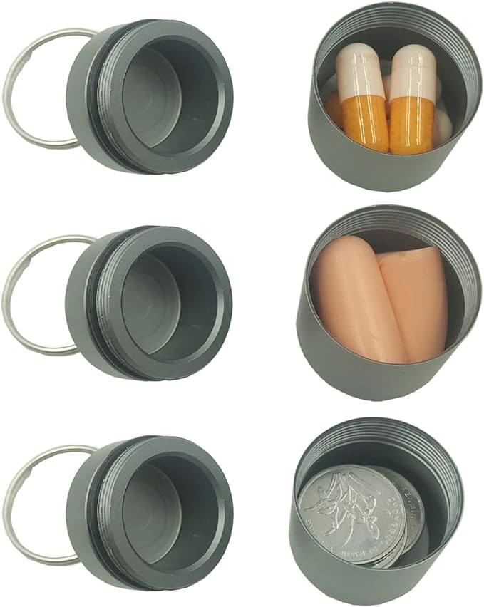 4 Pieces Keychain Pill Holder,Waterproof Seal Small Pill Box Mountaineering Keychain Portable Aluminum Alloy Pill Container Portable Coin Storage earplug case (4se)