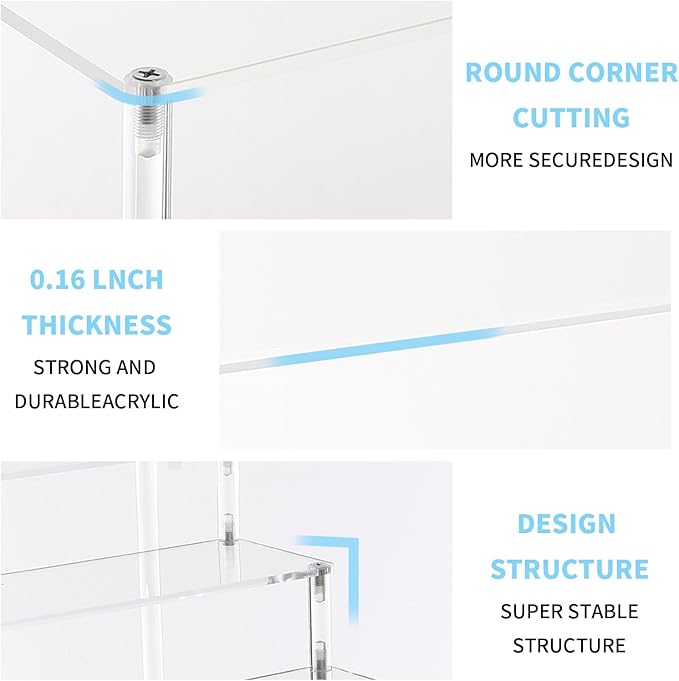 WEERSHUN 3 Tier Acrylic Display Stand Risers, Clear Tabletop Display Shelf for Perfume, Figures & Collectibles, Thick Acrylic Organizer for Cupcake, Cosmetics & Home Decoration