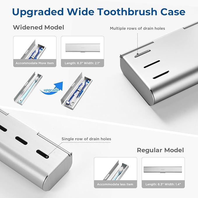Wider Aluminum Toothbrush Travel Case, Portable Travel Toothbrush Holder, Durable Manual Toothbrush Box Container for Traveling, Bathroom, Camping, Business Trip-Not for 0.85oz Toothpaste