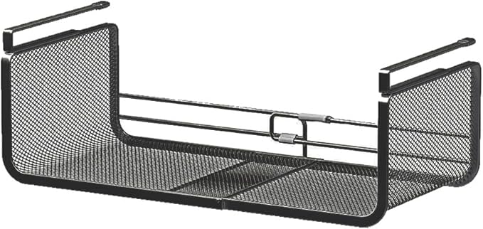 Janebert Expandable Under Shelf Basket Organizer, Under Shelf Storage, Hanging Baskets Under Cabinet for Pantry Kitchen Cupboard Desk Counter Bookshelf Space Saver Heavy Duty Slide-in (Black, 1 Pack)