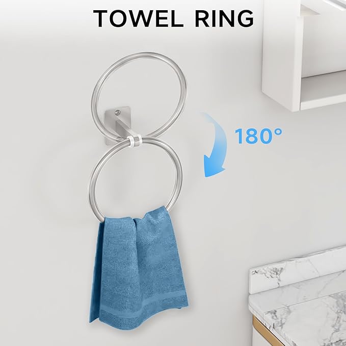Brushed Nickel Bathroom Accessories Set, 4 Pieces Bathroom Hardware Set, 16 inch Towel Bar, Towel Racks for Bathroom, Robe Towel Hooks, Toilet Paper Holder Wall Mounted